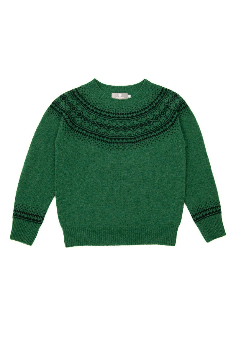 Aviemore yoke fair isle jumper in emerald pixie green