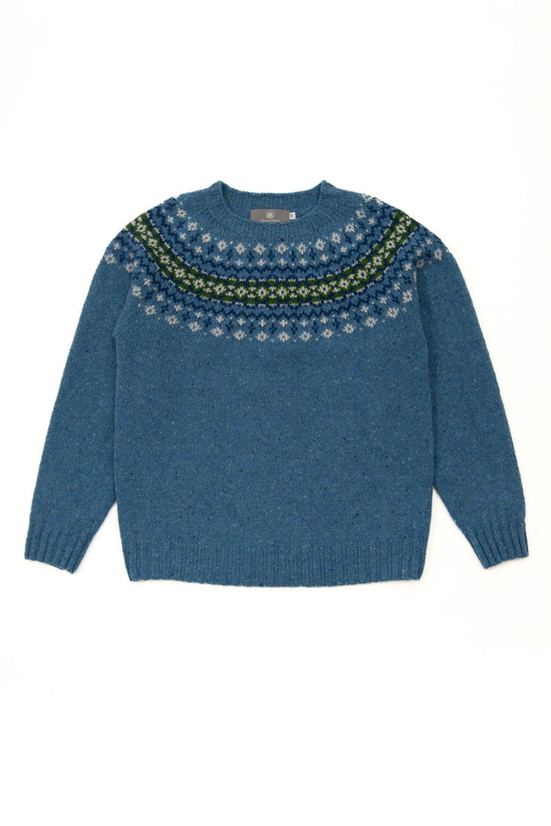 croft yoke fair isle jumper blue green