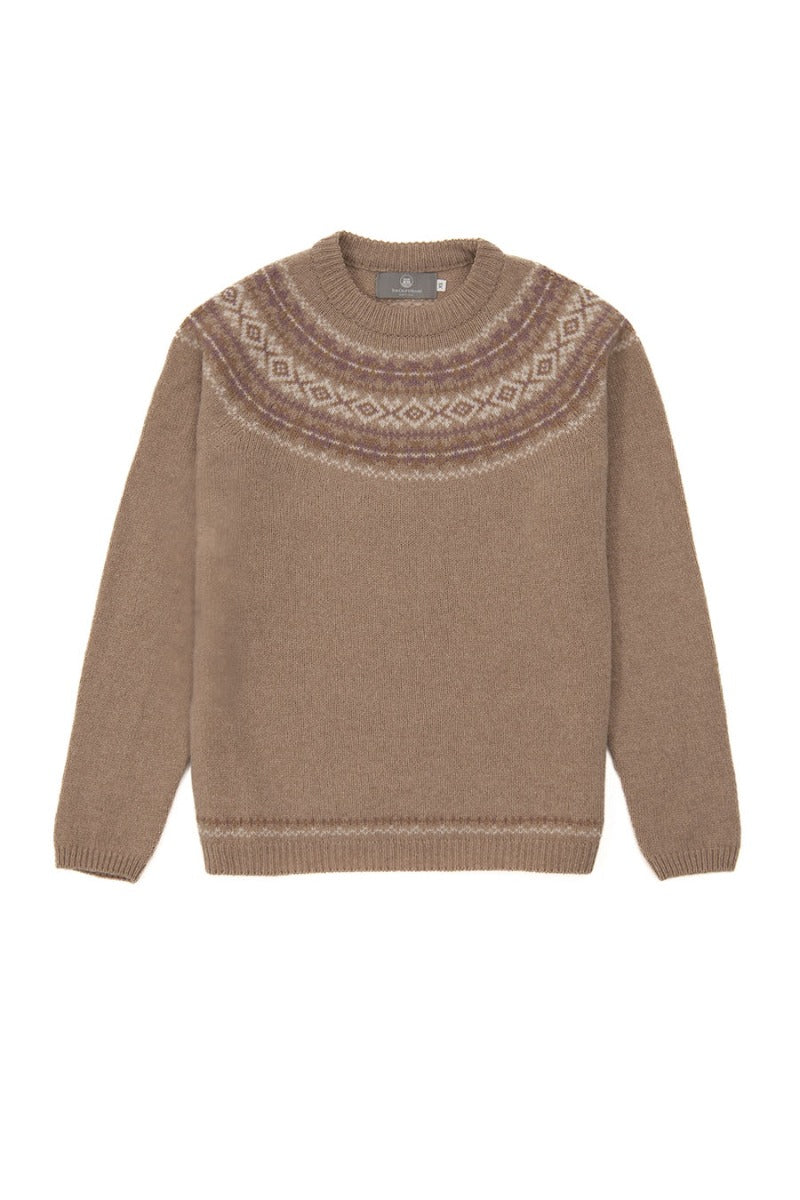 geelong wool fair isle jumper camel cairngorm