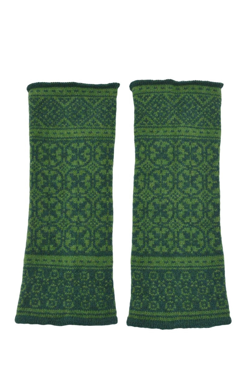 green fair isle wool wrist warmer fingerless gloves rubislaw