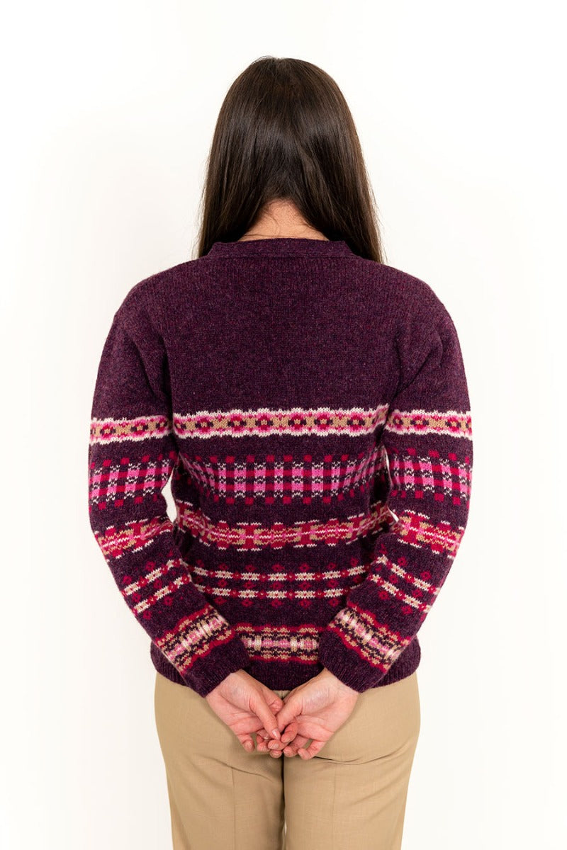 aubergine wool fair isle womens cardigan craigievar