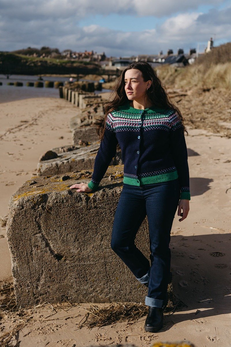 Womens Building Blocks Fair isle Cardigan - Navy Blue