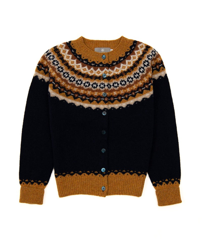 Fair isle cardigan navy blue wool womens ladies