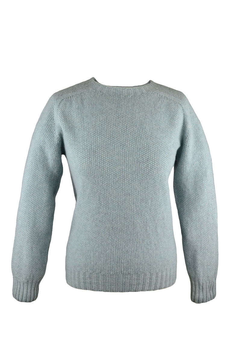 Duck egg blue Geelong Moss Stitch Ladies Jumper - front