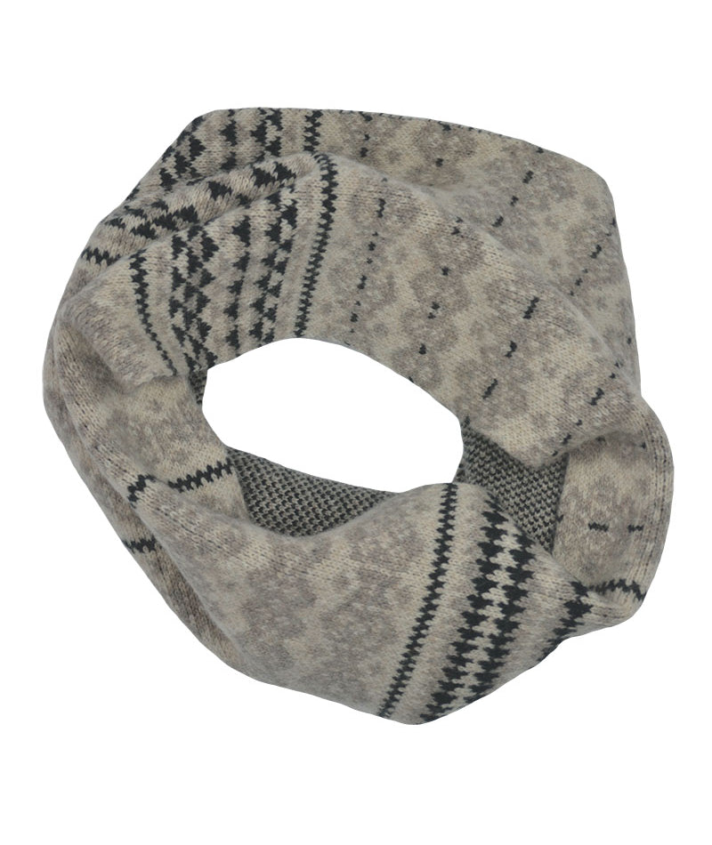 Fair isle cowl scarf linen black Scottish lambs wool Stockbridge