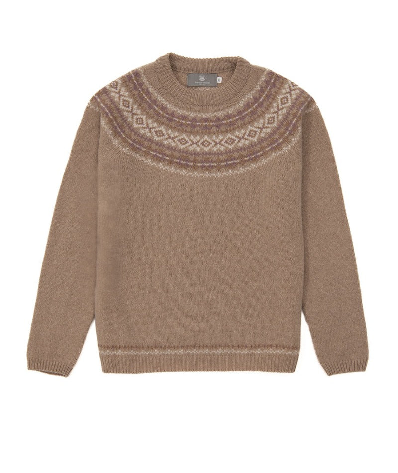 geelong wool fair isle jumper camel cairngorm