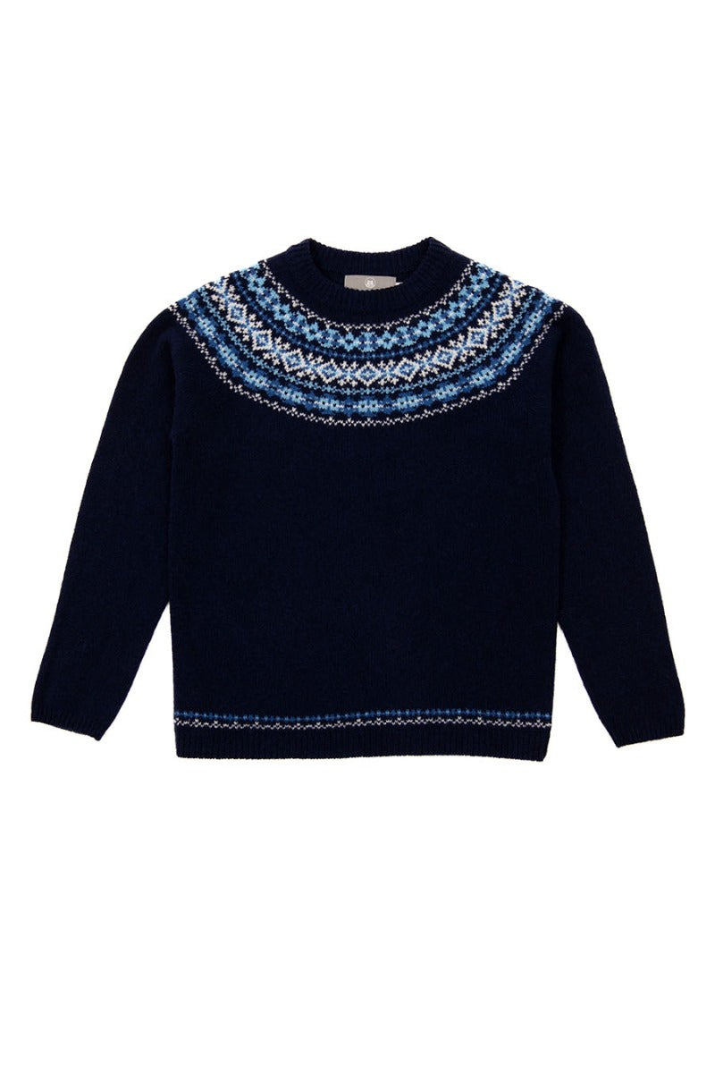 geelong yoke fair isle jumper navy blue