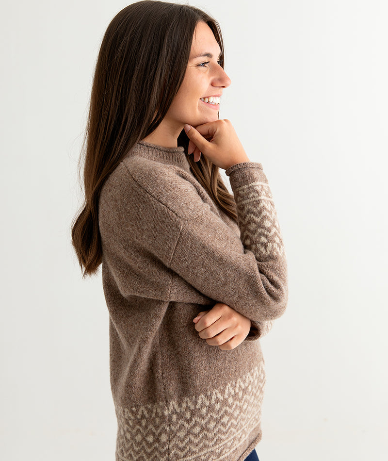 ladies brown fair isle jumper sweater shetland wool braemar side