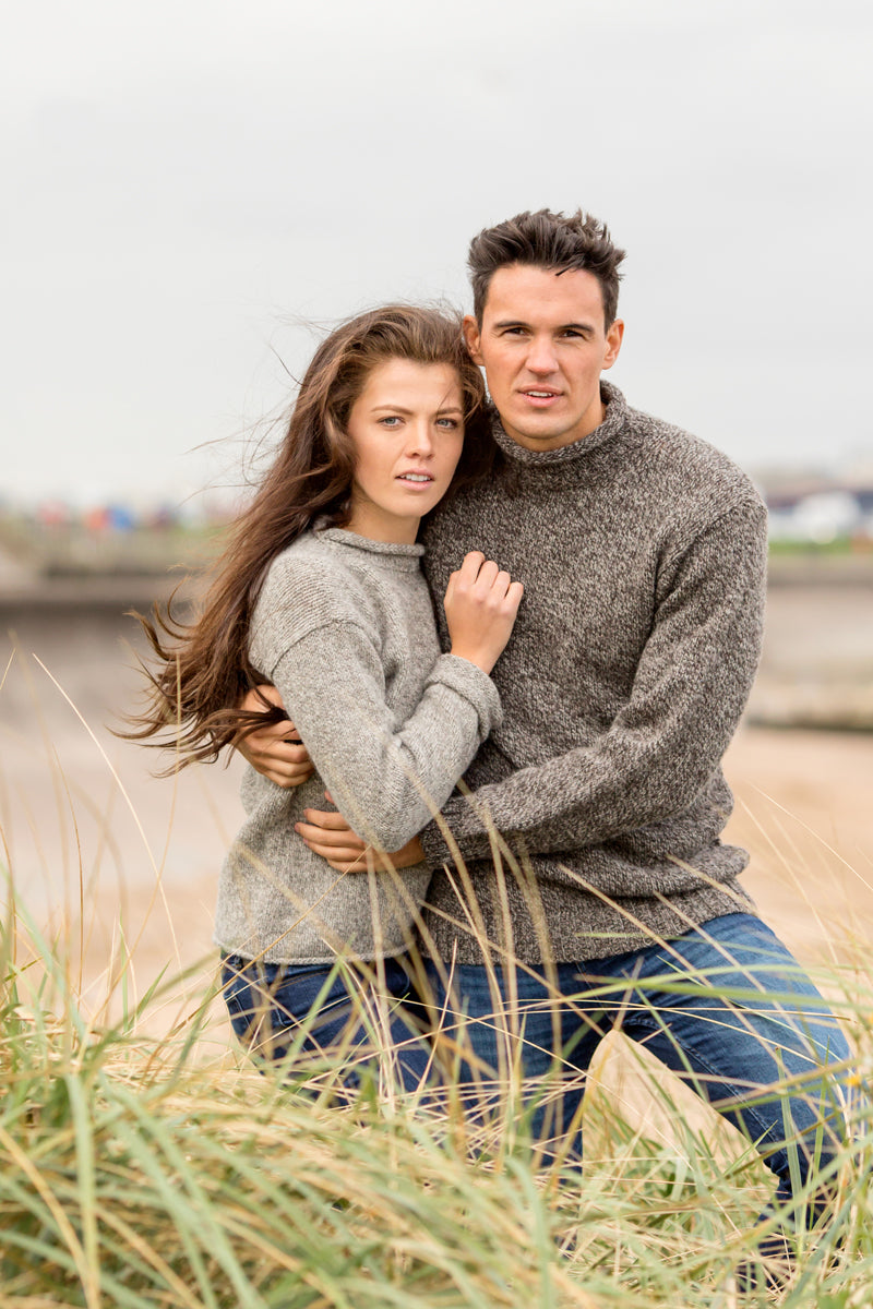 Ladies chunky cuffed jumper natural wool