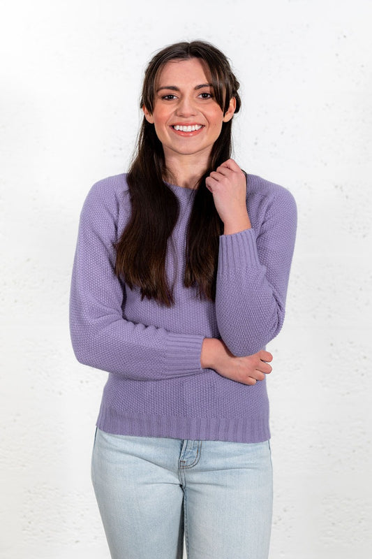 womens lilac lambs wool moss stitch jumper sweater fine geelong ladies 