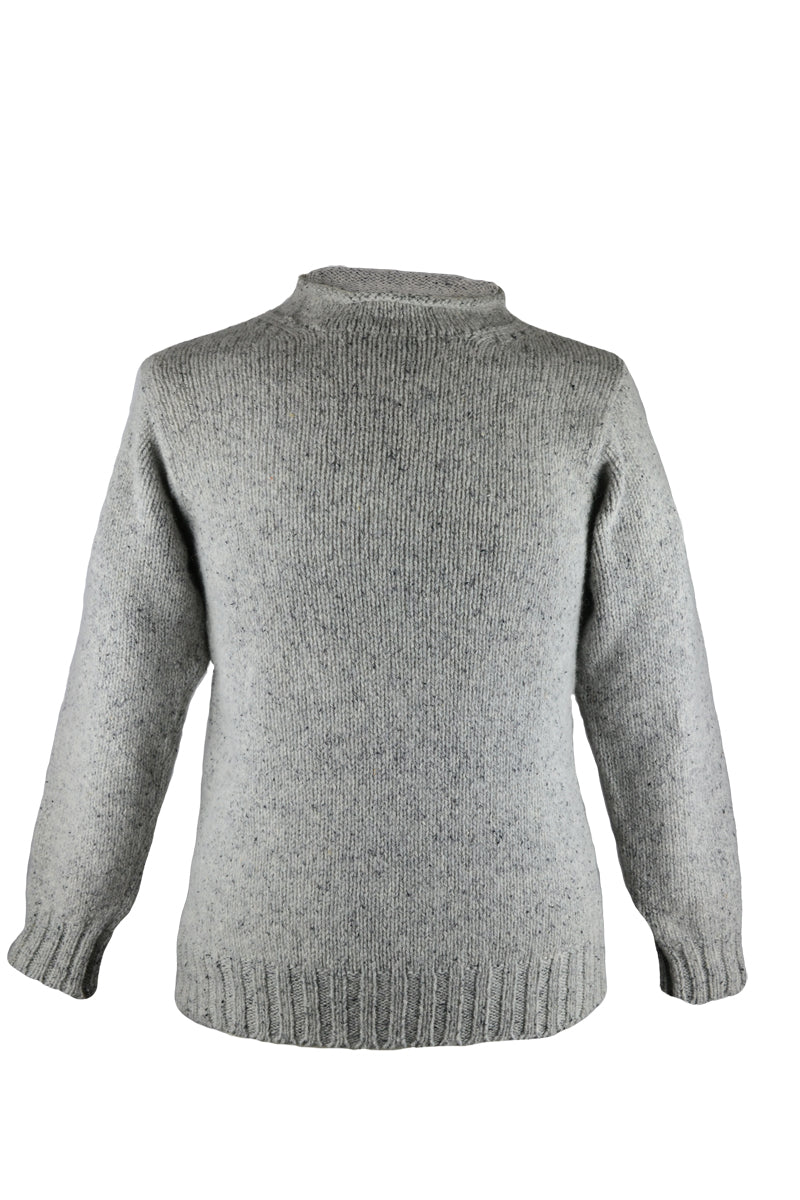 Mens Scottish wool chunky grey roll neck jumper - front