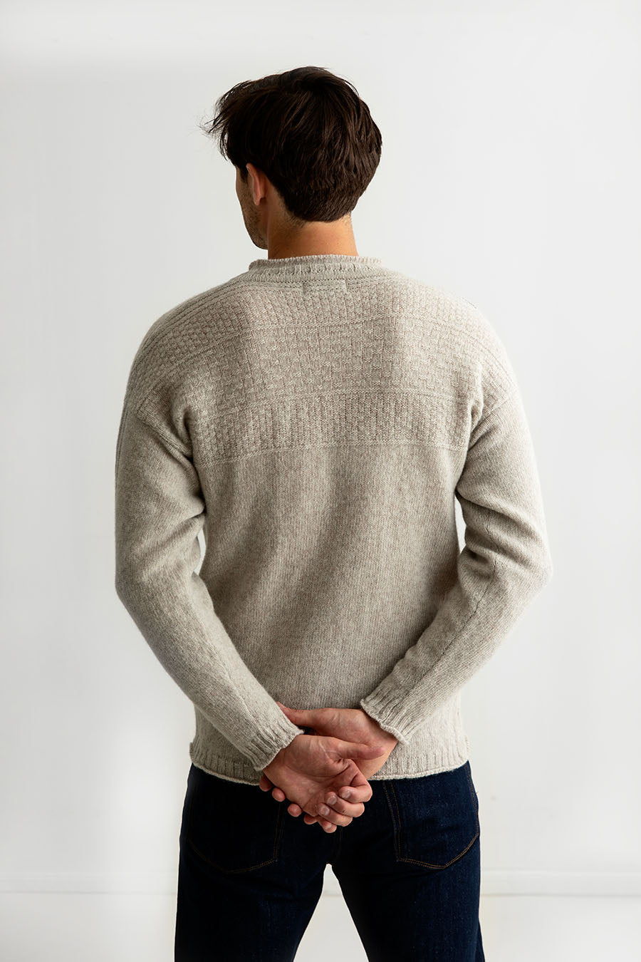 Mens gansey jumper guernsey sweater beige putty breakwater