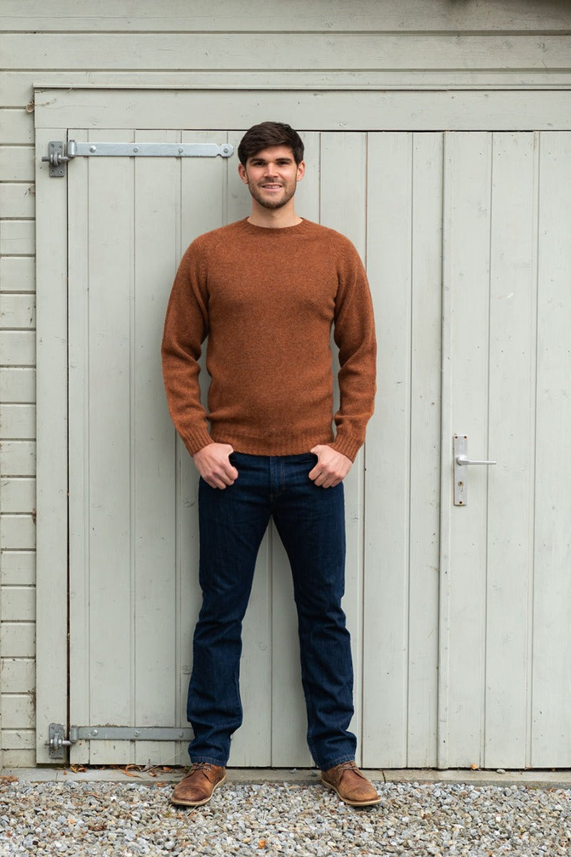 mens sienna brown shetland wool jumper sweater crew round neck