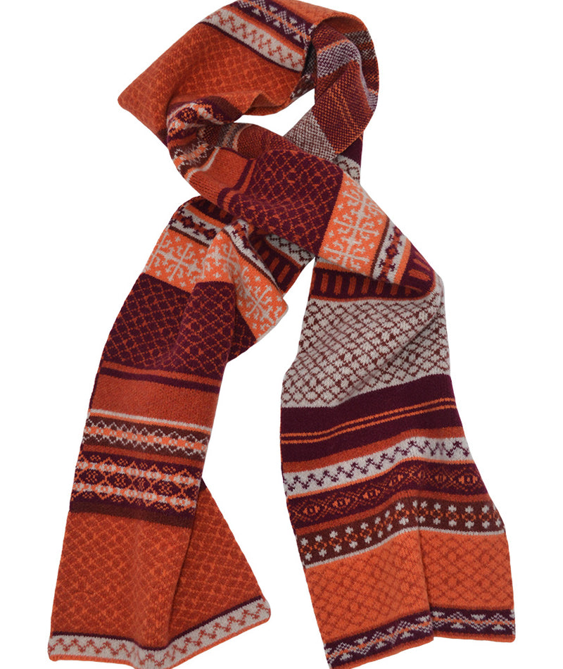 orange fair isle long scarf in Marischal pattern