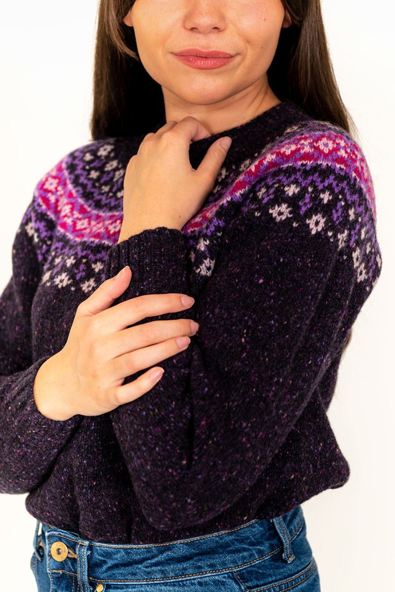 womens donegal wool fair isle jumper sweater purple pink croft