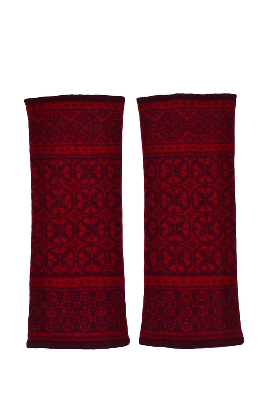 Rubislaw fair isle wrist warmer fingerless gloves scarlet burgundy red