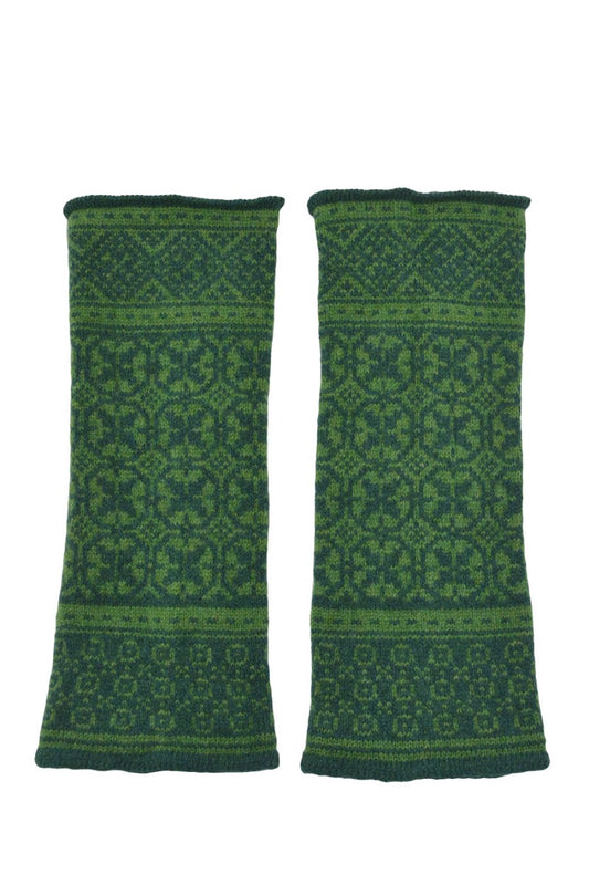green fair isle wool wrist warmer fingerless gloves rubislaw