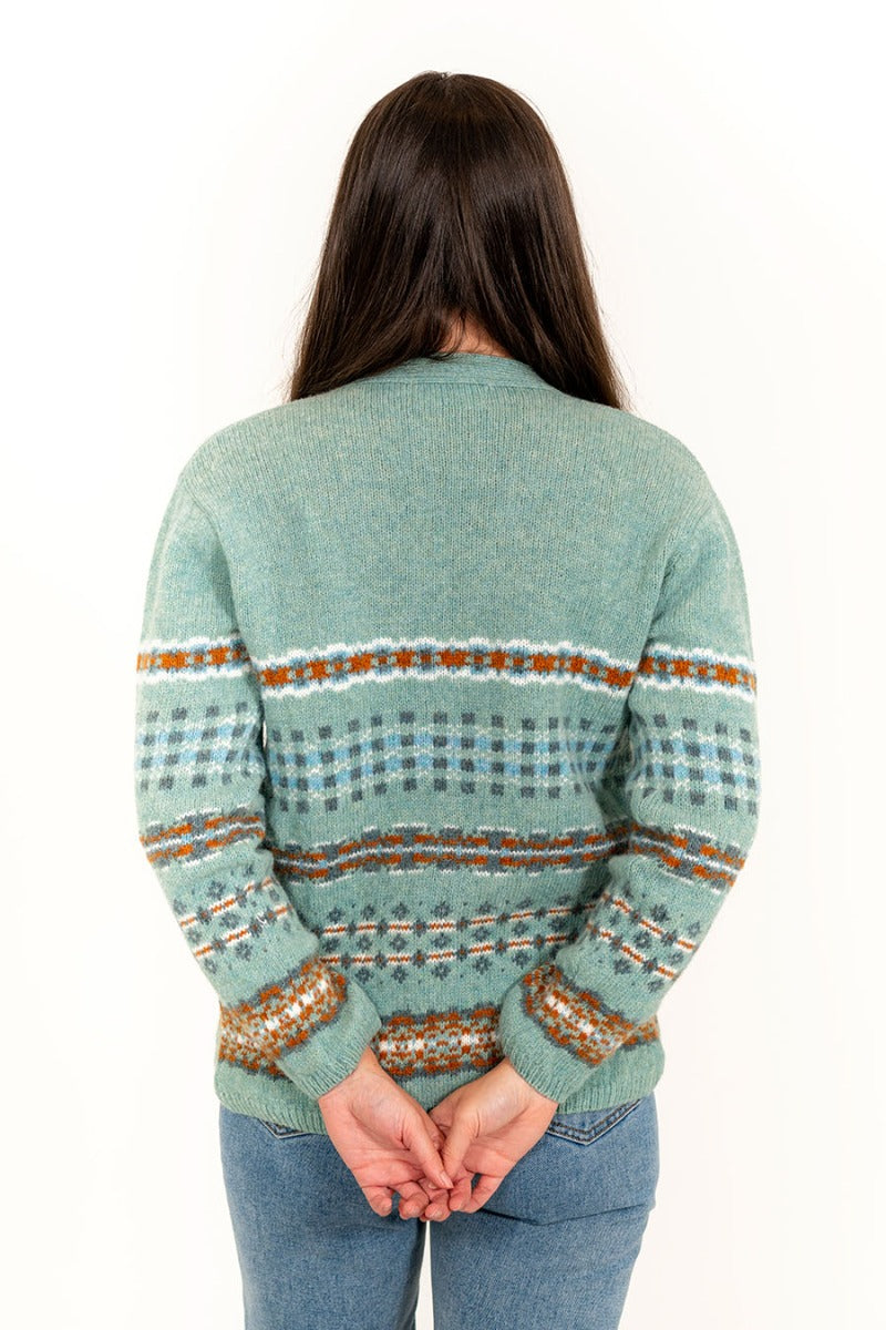 sage green wool womens fair isle cardigan craigievar