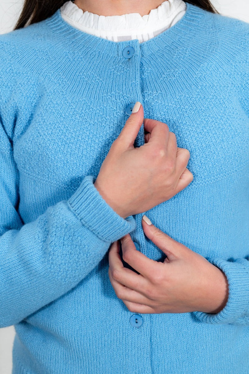 sky blue geelong lambs wool womens cardigan gansey