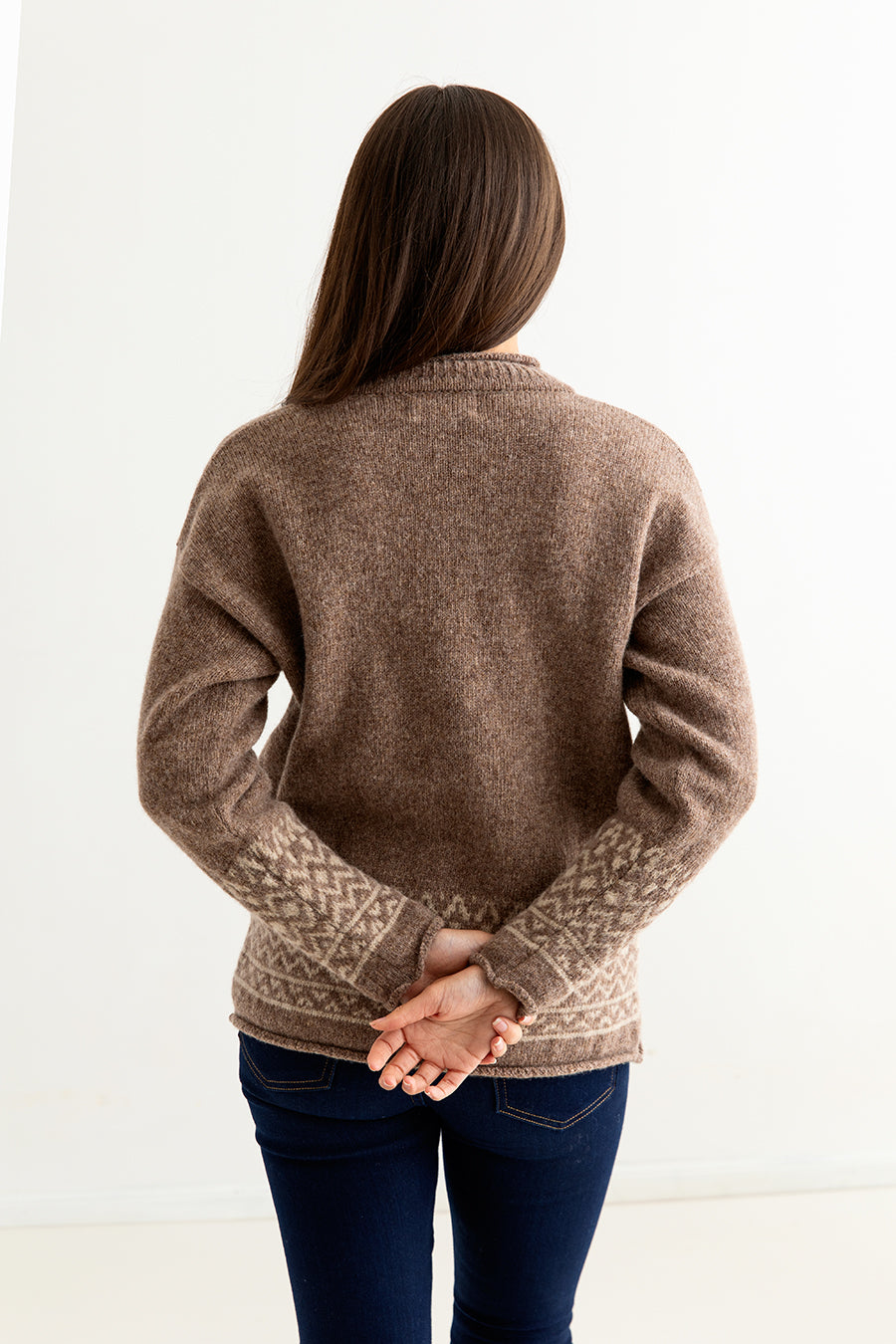 womens brown fair isle jumper sweater shetland wool braemar back