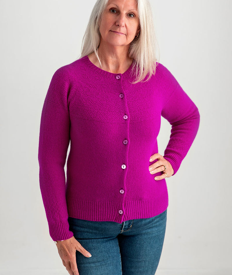 ladies gansey cardgian fuchsia pink wool
