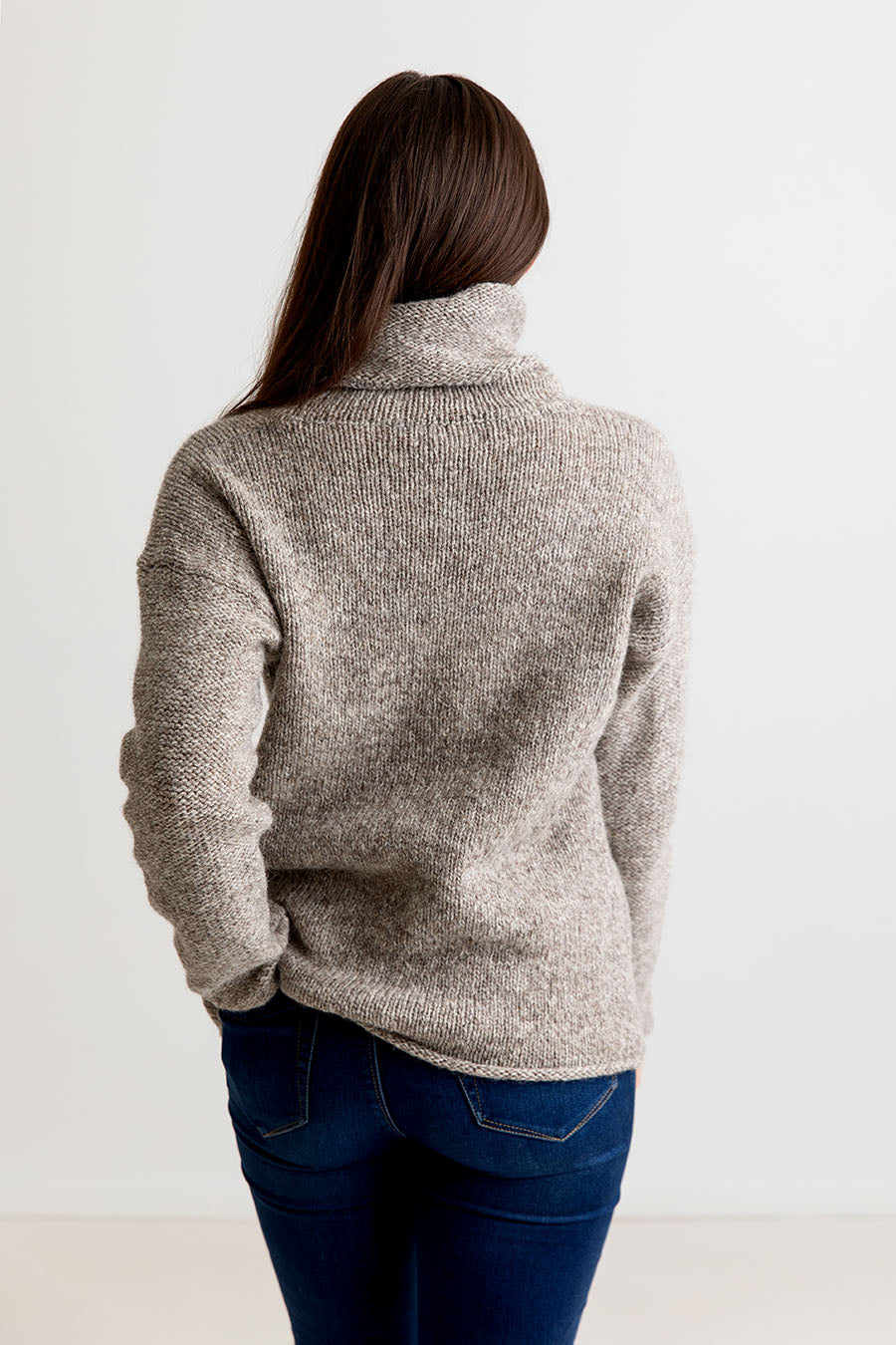 womens chunky cowl neck jumper sweater undyed wool natural pebble