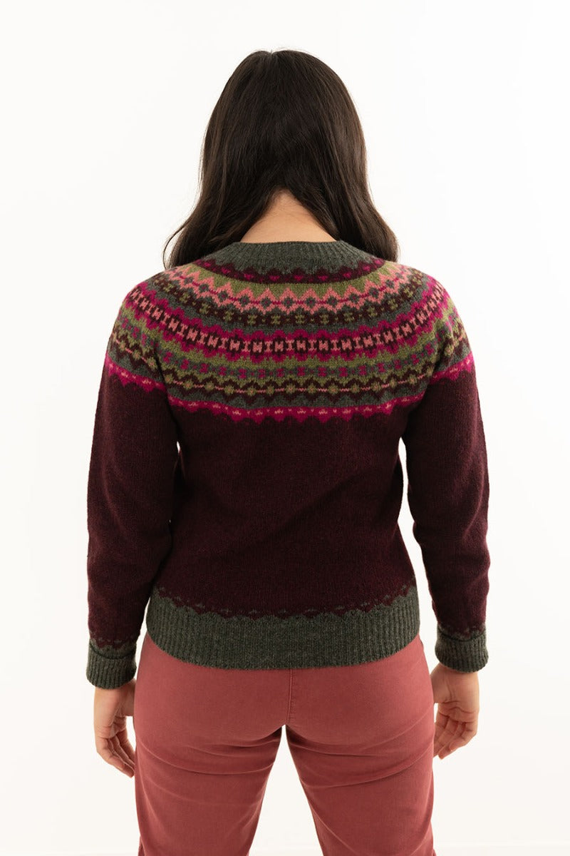 womens crathie fair isle cardigan burgundy wool
