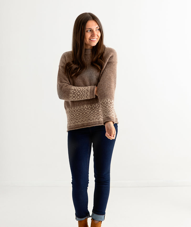 womens fair isle brown jumper sweater braemar relaxed wool full