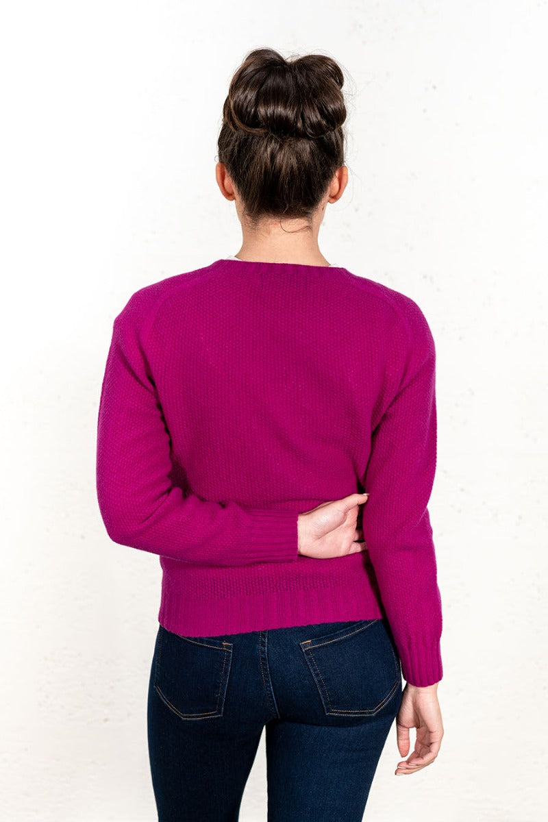 ladies fuchsia pink moss stitch lambs wool jumper sweater fine geelong 