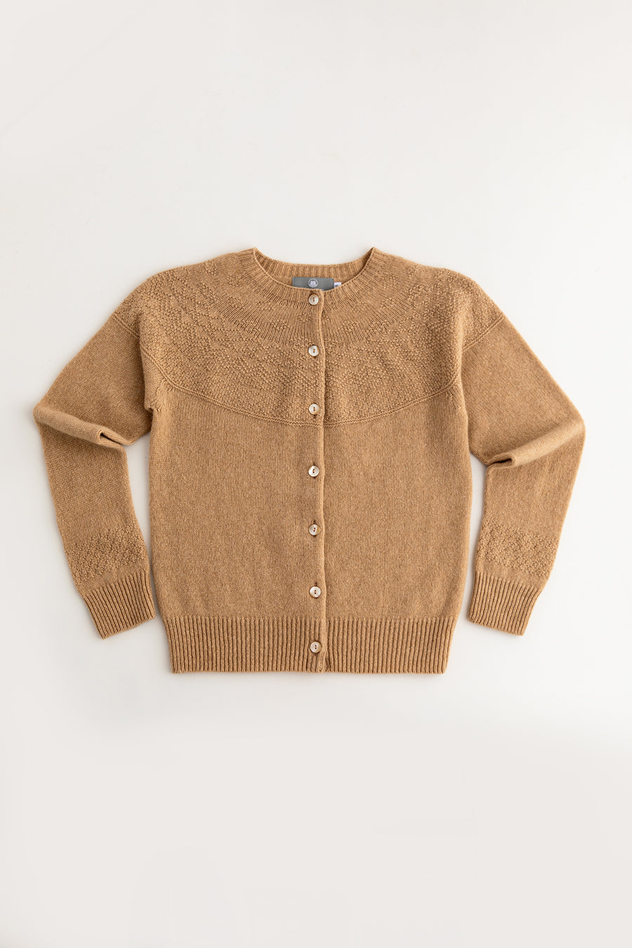 womens gansey cardigan camel lambs wool