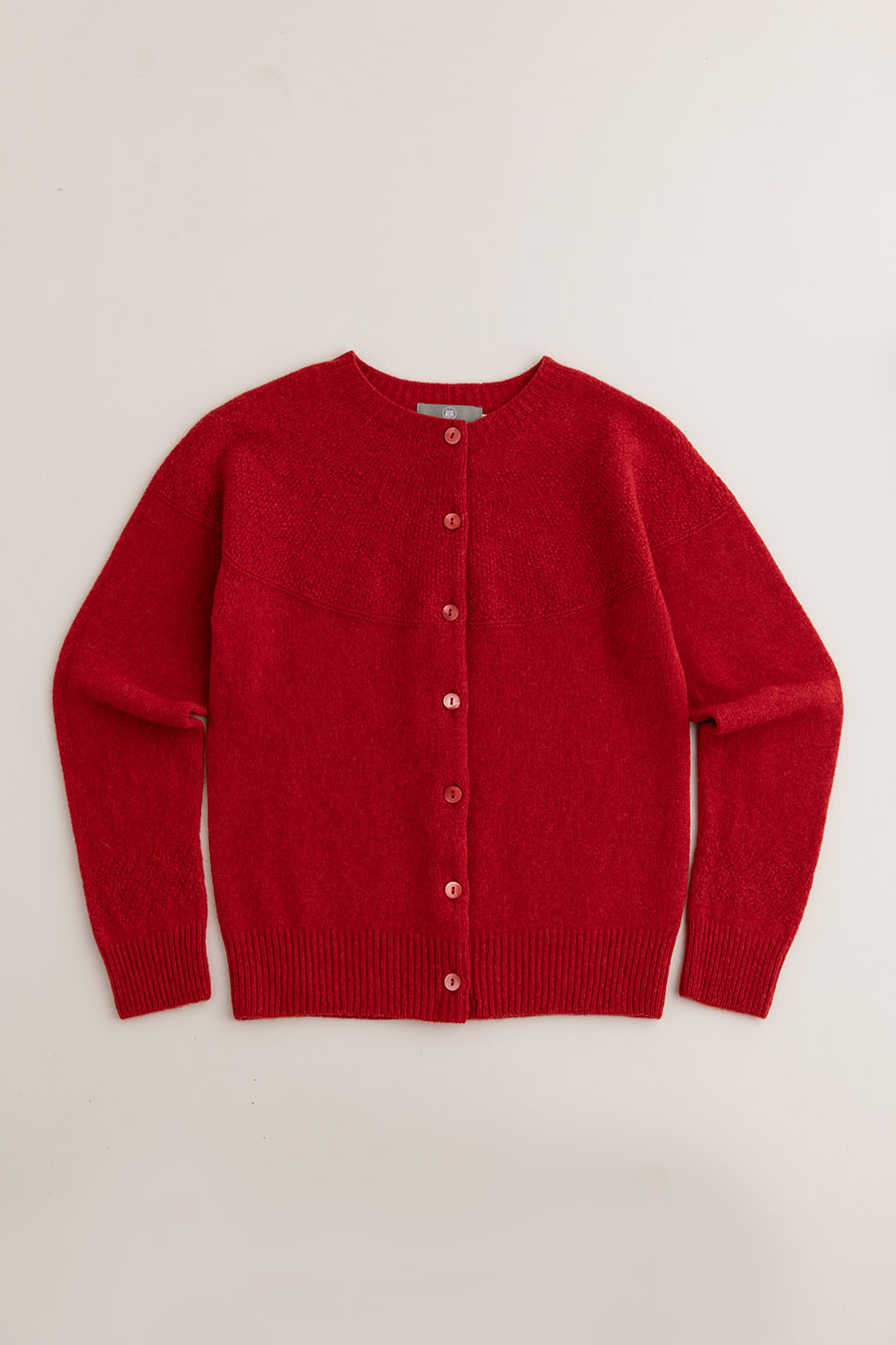 womens gansey cardigan scarlet red lambs wool