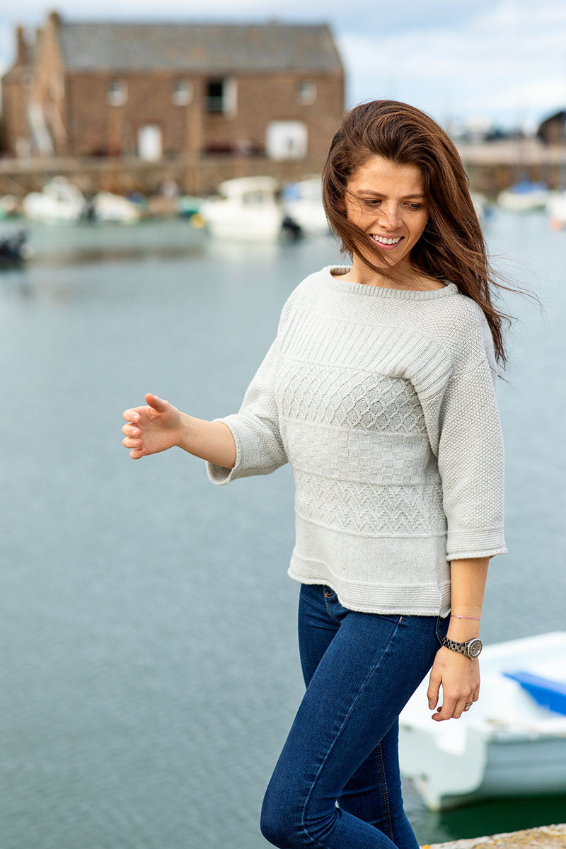 Womens gansey jumper sweater silver grey lambs wool