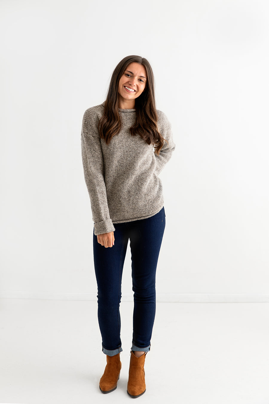 womens natural undyed wool jumper sweater chunky cuffed full
